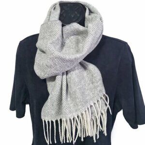 LINEA EMMETI NWT Italian Cashmere & Wool Knit Scarf Wrap Grey Check Woven Unisex